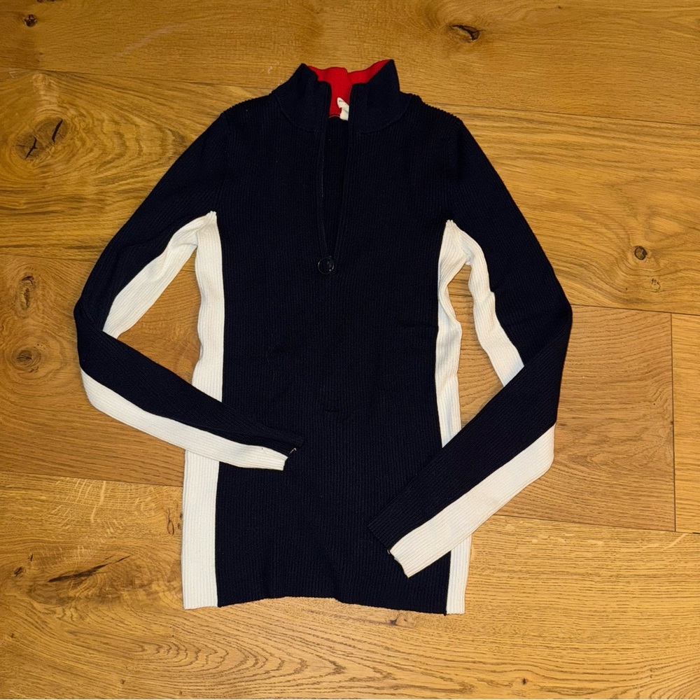 Anthro Navy and White Quarter-Zip Sweater (Lightweight)